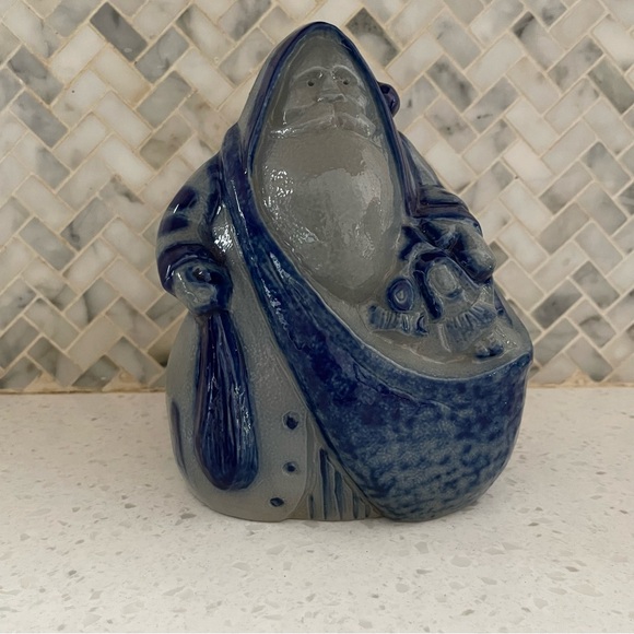 Vintage 1996 Eldreth Art Pottery Salt Blue Glaze Santa Figurine Old World - Picture 1 of 9